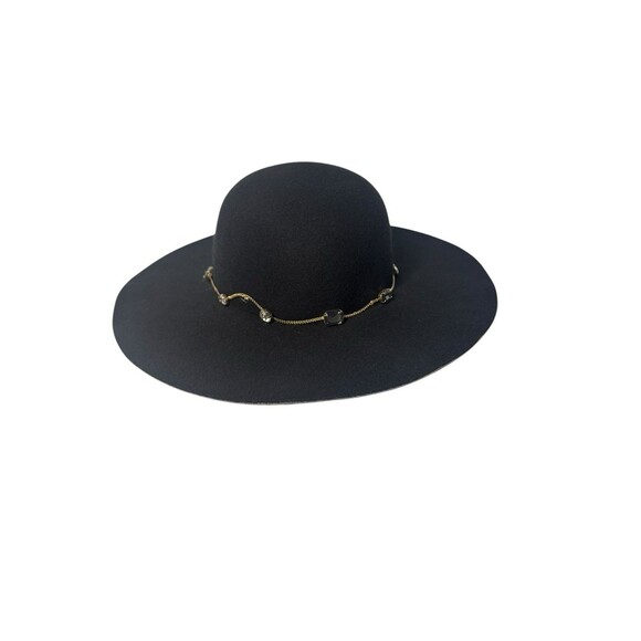 Juicy Couture Black Wide Brim Floppy Hat Bejeweled w/ Gold Chains Fast Shipping - Picture 8 of 16